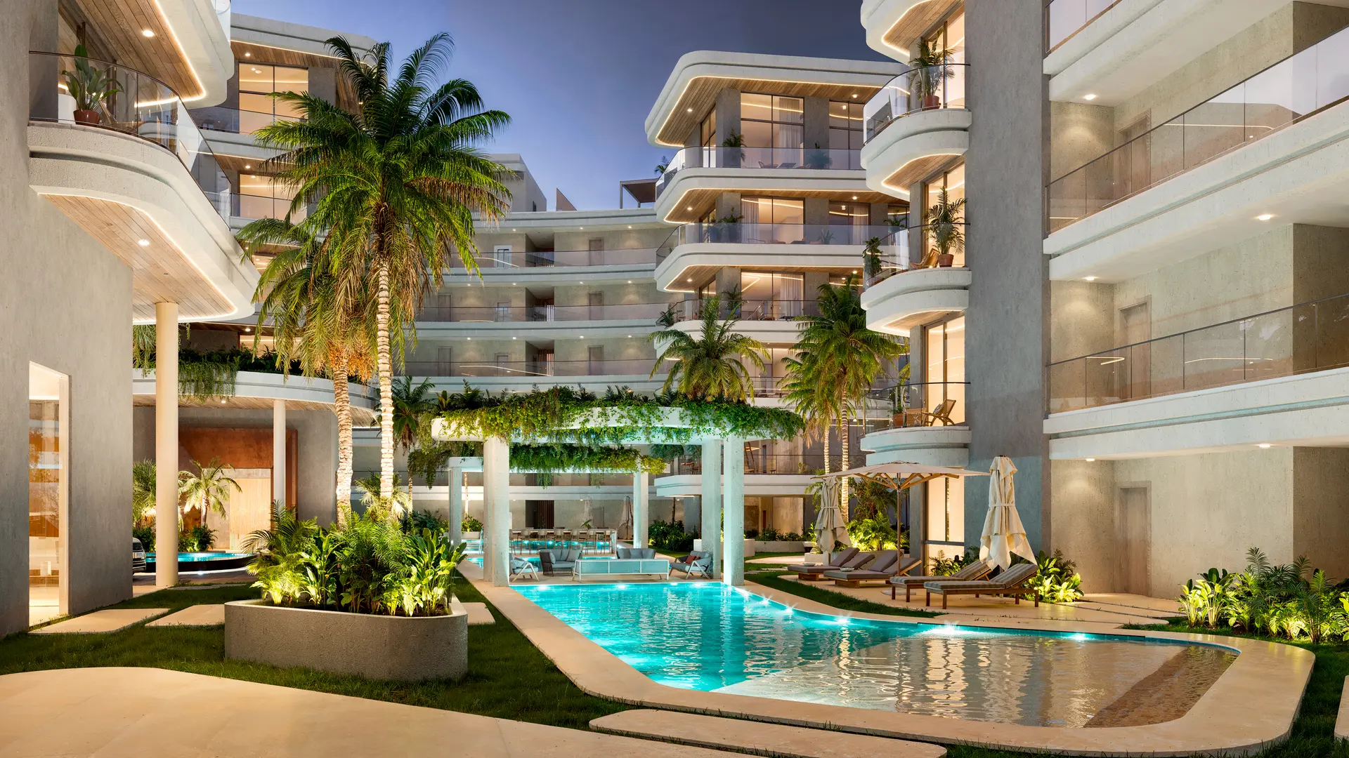 ELITE — Night view of the pool area